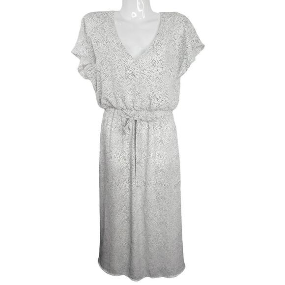 SIENNA SKY Dress Midi High Low Wrap‎ V neck Dress White & Black Dotted Size XS - Picture 1 of 9